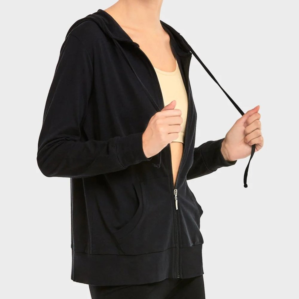 COPY - LADIES LIGHTWEIGHT FULL ZIP UP HOODIE SWEATSHIRT BLACK MEDIUM - Picture 2 of 3
